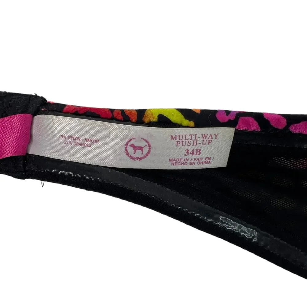 PINK Victorias Secret Rainbow Leopard Print Multi-Way Push Up Underwire Bra 34B - Picture 5 of 5